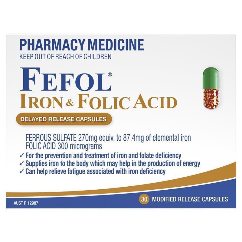 Fefol Iron & Folic Acid Delayed Release 30 Capsules
