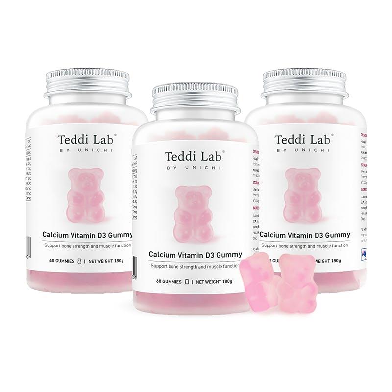 Teddi Lab by Unichi Calcium Vitamin D3 Gummy 60s x3 - Strong Bone, Muscle & Teeth Packs