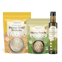 Hemp Foods Australia Hemp Intro Bundle - Australian Grown Hulled Hemp Seeds 200g + Organic Hemp Gold® Protein Powder 450g + Organic Hemp Gold® Seed Oil 250ml Pack