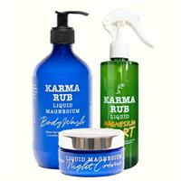 Karma Rub Magnesium Body Wash, Sports Spray, Night Cream Bundle