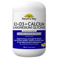 Nature's Way K2+D3 & Calcium + Magnesium Glycinate 200 Tablets Exclusive Size